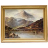 A c.1900 oil of loch & mountain scene signed by L.