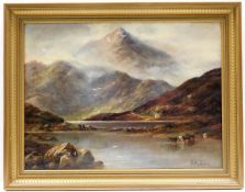 A c.1900 oil of loch & mountain scene signed by L.