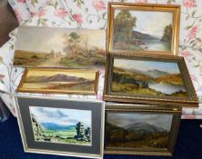 Five c.1900 oil paintings of landscapes twinned wi