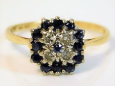 An 14ct gold platinum mounted diamond & sapphire ring, approx. 0.2ct diamond size N/O 2.9g