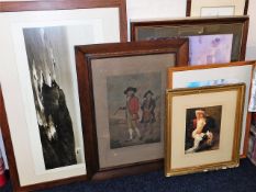 A quantity of prints (11) including an oak framed