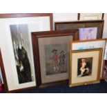 A quantity of prints (11) including an oak framed