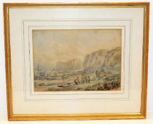 A framed watercolour of coastal scene by David Cox