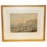 A framed watercolour of coastal scene by David Cox