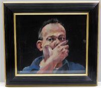 A framed oil on panel of young man by Robert Lenki