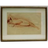 A double sided glass framed sketch of reclining nu