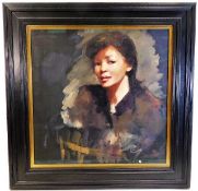 A framed oil on canvas of Belinda Nash by Robert Lenkiewicz, image size 23.5in x 23.5in