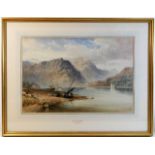 A signed gilt framed watercolour of a Scottish Loc