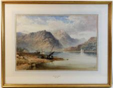 A signed gilt framed watercolour of a Scottish Loc