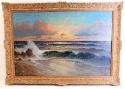 A signed 19thC. oil on canvas titled "Surf" by Fra