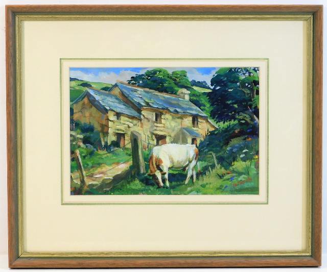 A signed framed watercolour of rural scene featuri