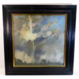A framed oil on canvas titled to verso "Sun 16" by