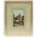 A framed continental watercolour of market town sc
