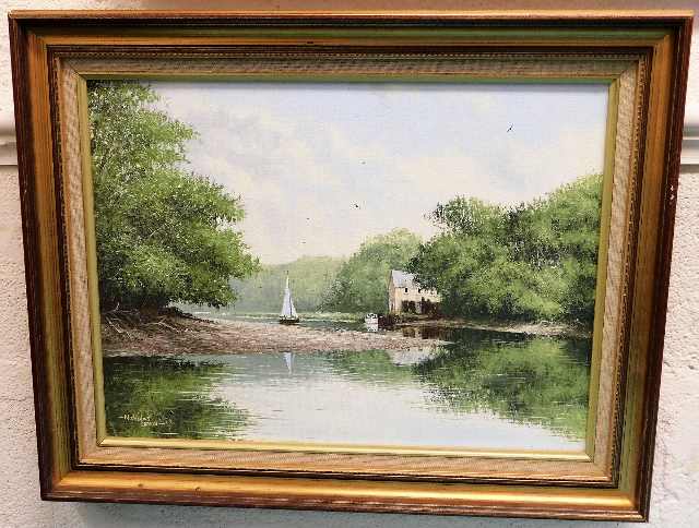 A gilt framed Nicholas Lewis oil of river scene 15