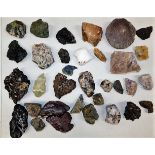 A quantity of mixed minerals & one fossil