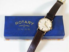 A boxed 9ct gold Rotary wristwatch with leather st