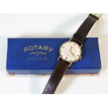 A boxed 9ct gold Rotary wristwatch with leather st