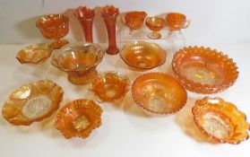 Fifteen pieces of carnival glass