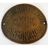 An antique brass J. Archdale & Co. Ltd. Birmingham