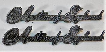 A pair of chrome Austin of England motor car badge