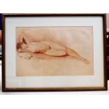 A double sided glass framed sketch of reclining nu
