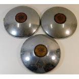 Three chrome & brass Rover wheel covers, 10.5in re