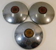 Three chrome & brass Rover wheel covers, 10.5in re