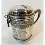 An 0.800 German silver Christening mug with later