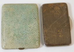 A gilt lined shagreen cigarette case twinned with