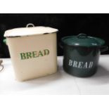Two enamel bread bins