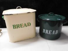 Two enamel bread bins