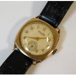 A gents vintage 9ct gold wrist watch with leather