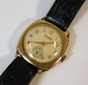 A gents vintage 9ct gold wrist watch with leather