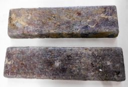 Two heavy lead bars approx. 12in long x 3.375in wi