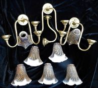 Four brass Christopher light fittings, three doubl