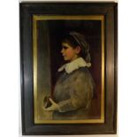 Thomas Cooper Gotch, oak framed oil depicting child with cup, image size 32.75in x 20.75in, original