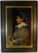 Thomas Cooper Gotch, oak framed oil depicting child with cup, image size 32.75in x 20.75in, original