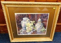 A framed still life watercolour signed S. Hawell