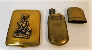A brass vesta case twinned with a trench art light