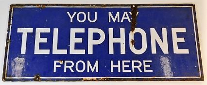 A vintage steel & enamel Telephone sign 22in wide