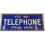 A vintage steel & enamel Telephone sign 22in wide