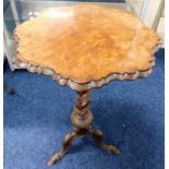 A 19thC. walnut table with veneered burr top & bar