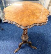 A 19thC. walnut table with veneered burr top & bar