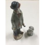 A Lladro figure of clown, approx 8in twinned with