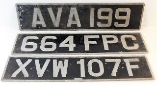 Three vintage UK number plates