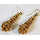 A pair of Asian yellow metal earrings, test as hig