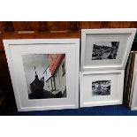Two framed photographs of Polperro harbour scene a
