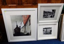 Two framed photographs of Polperro harbour scene a