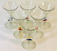 A set of six vintage cocktail glasses with decorat