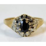 A 9ct gold sapphire & diamond ring 2g size O